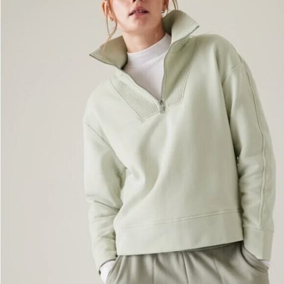Athleta Retroplush Revive Half Zip Sweatshirt Celadon Light - Picture 1 of 6